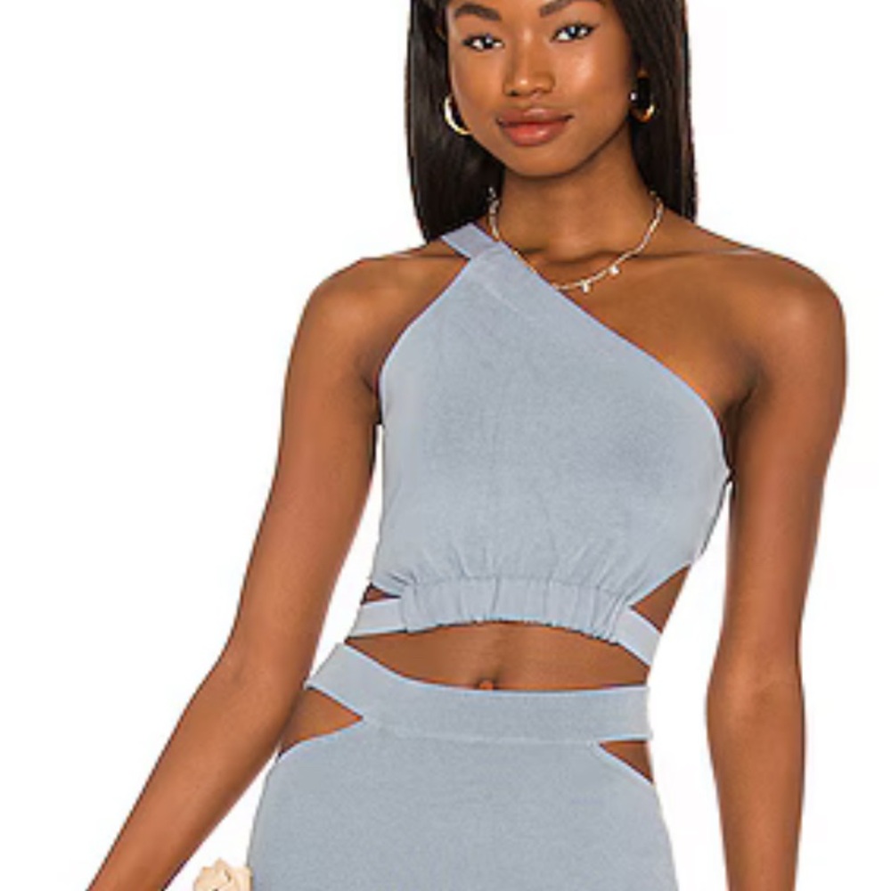 Camila Coelho One-Shoulder Blue Crop Top